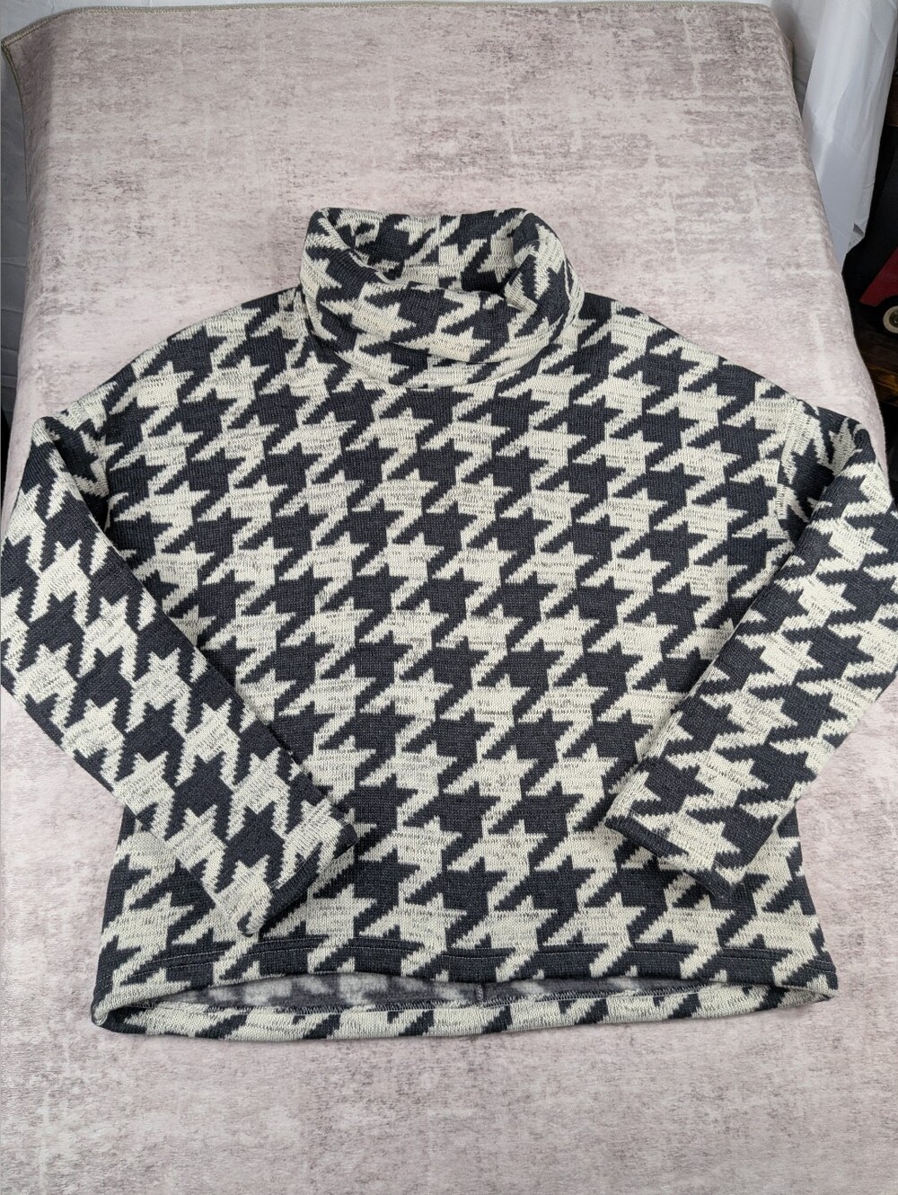 Columbia Sportswear Houndstooth Cowl Neck Fleece Pullover Sweater Women's L